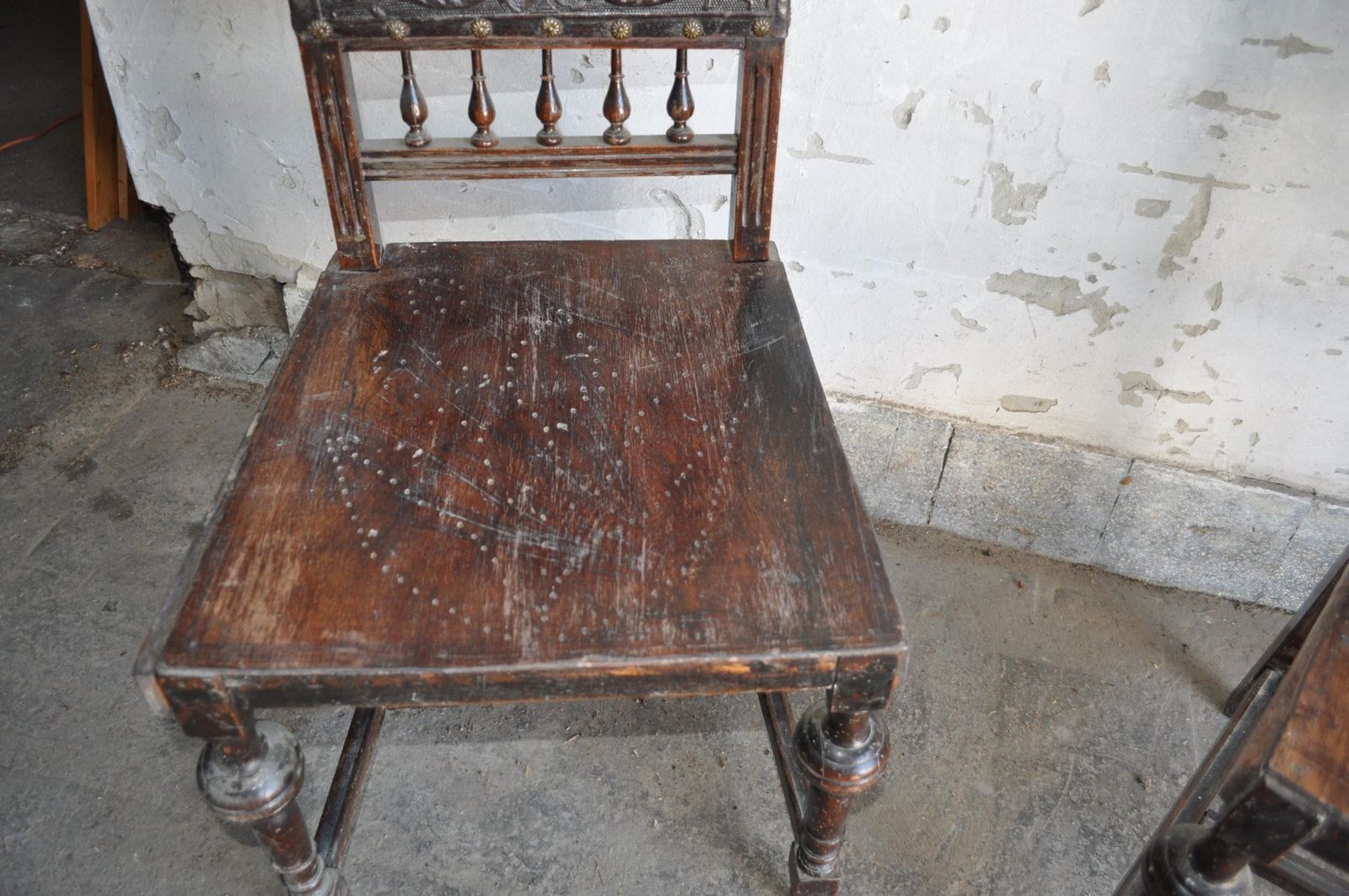 Set Of Antique Hungarian Embossed Leather Dining Chairs photo Furniture
