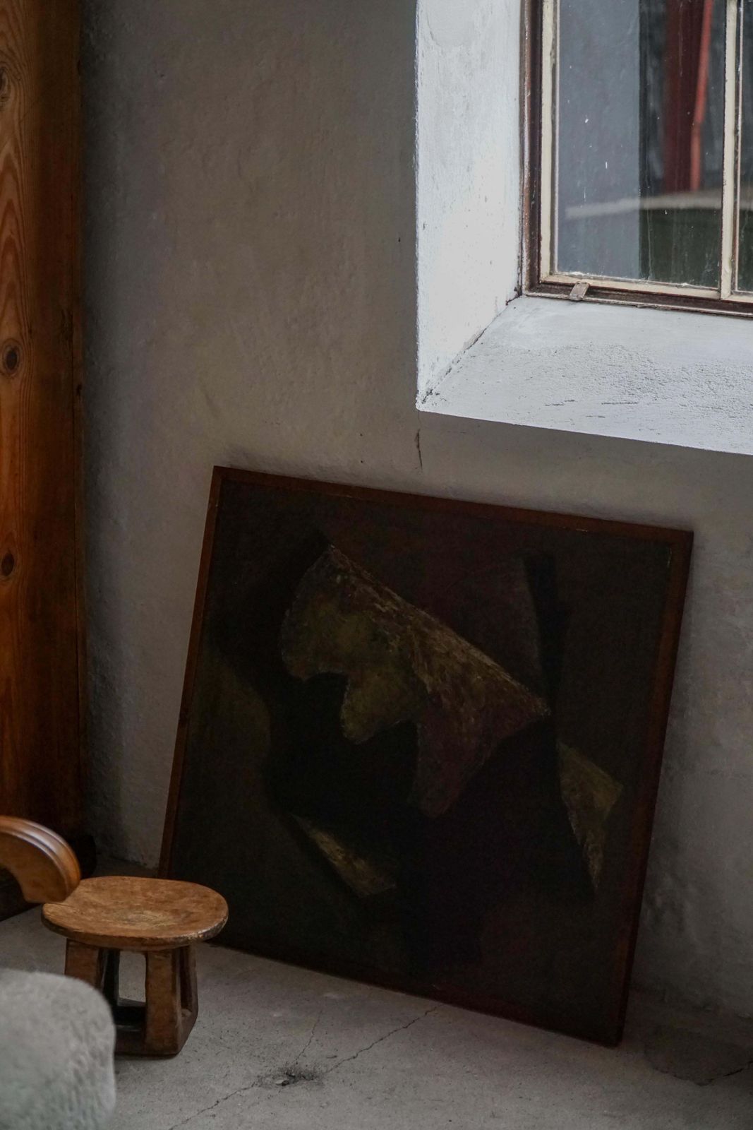 photo furniture Abstract Mid Century Oil Pastel Painting Danish Artist Patinated Wood Frame