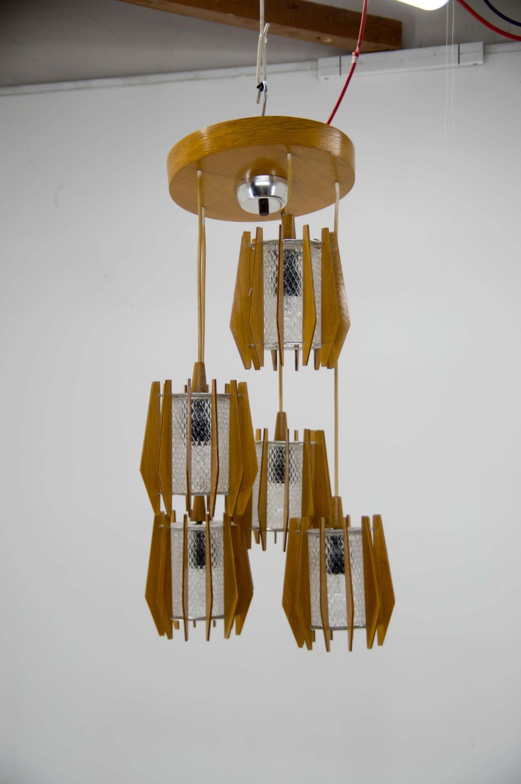 photo for sale 1970s Czechoslovakian Chandelier & Wall Lamp By Dřevo Humpolec