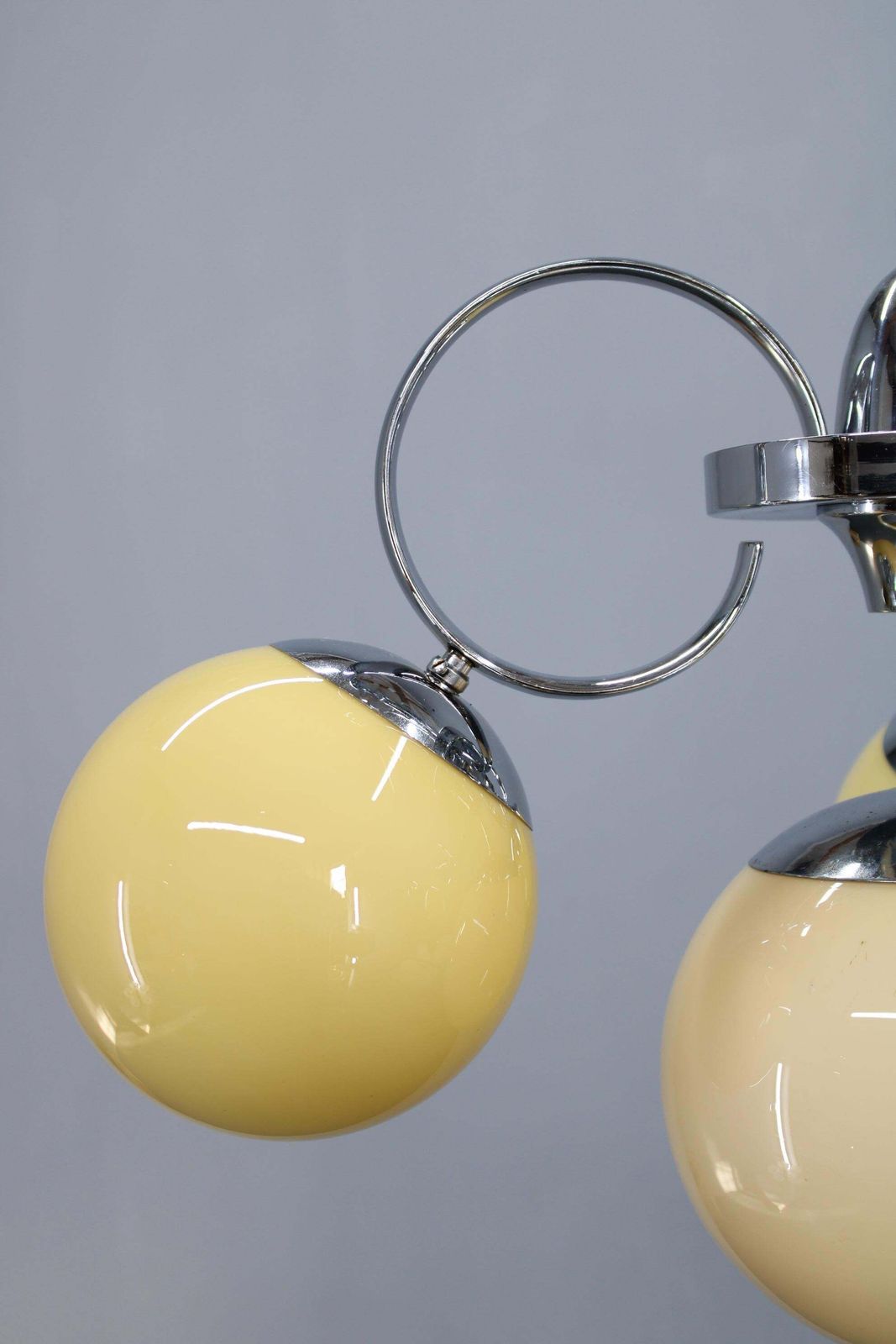 Art Deco Chrome And Champagne Glass Chandelier, Czechoslovakia, 1930s photo Lighting