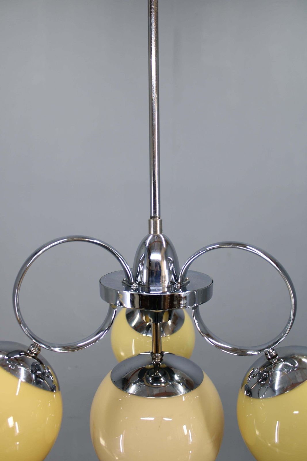 Art Deco Chrome And Champagne Glass Chandelier, Czechoslovakia, 1930s photo vinterior