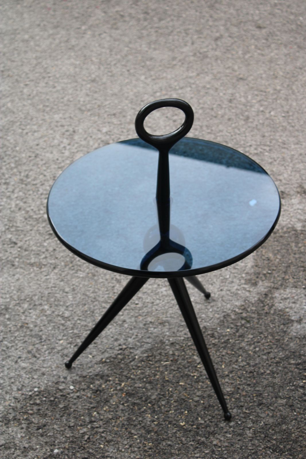 Pair Of Cesare Lacca 1950 Round Coffee Tables In Wood And Blue Crysta photo buy