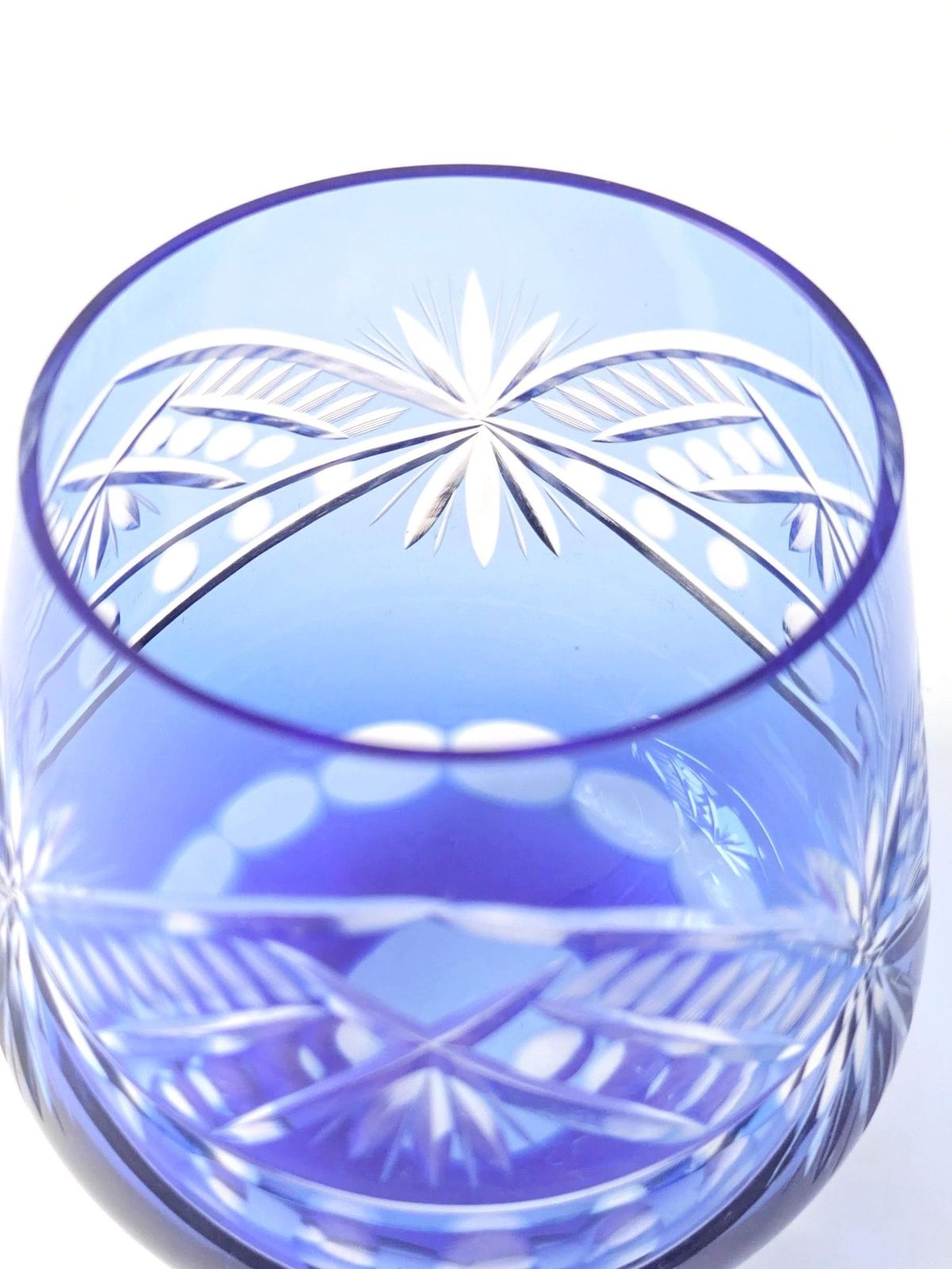 Vintage Cobalt Blue Cut Glass Goblets, Römer Style, Set Of 4 photo vintage