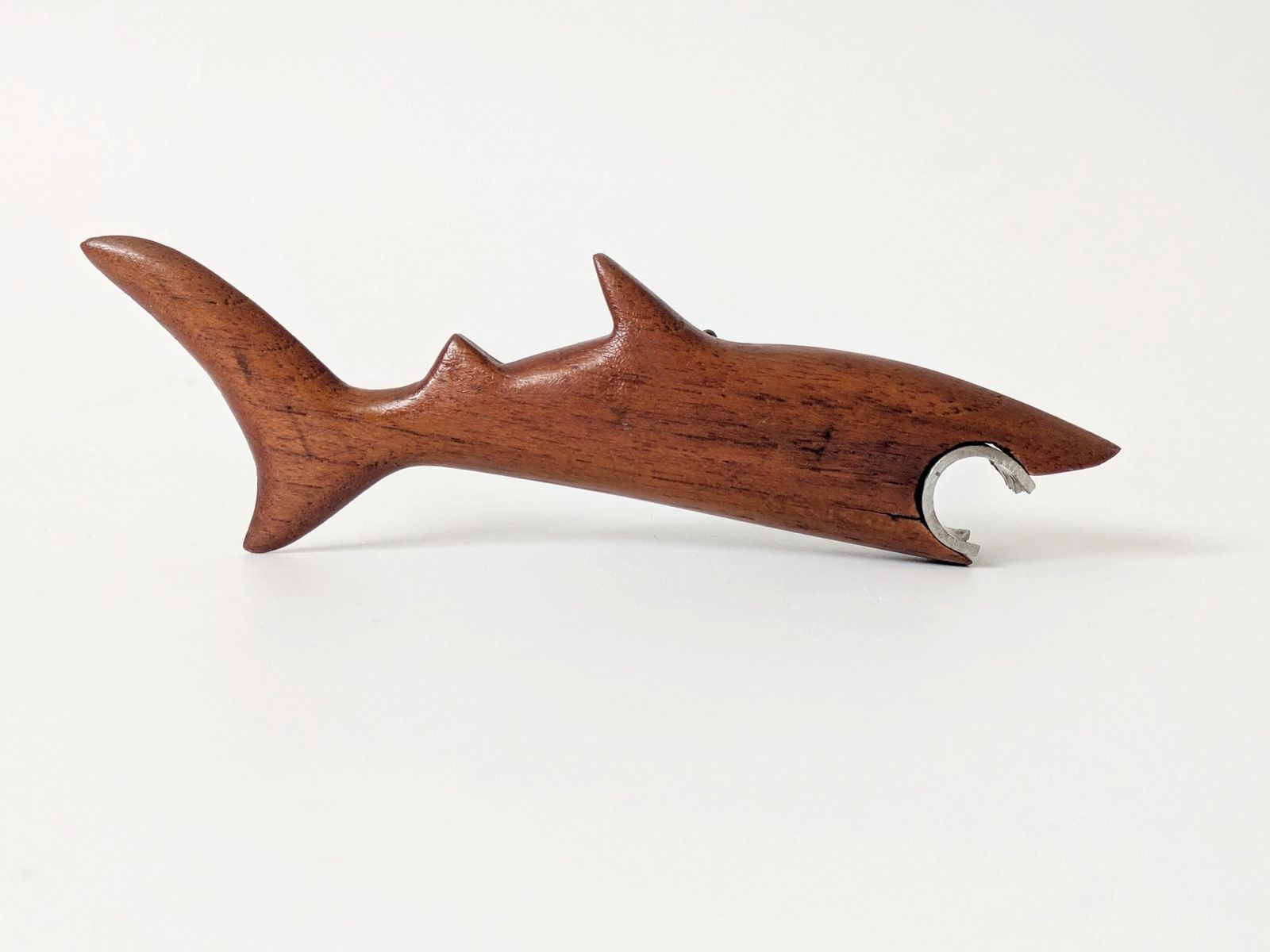 Midcentury Danish Teak Shark Bottle Opener, 1960s Sculptural Barware, Home Bar Gift photo Art