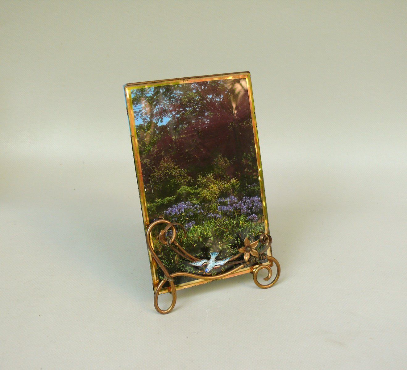 Art Nouveau Picture Frame With Seagull In Brass And Enamel, D.R.G.M, Germany photo for sale