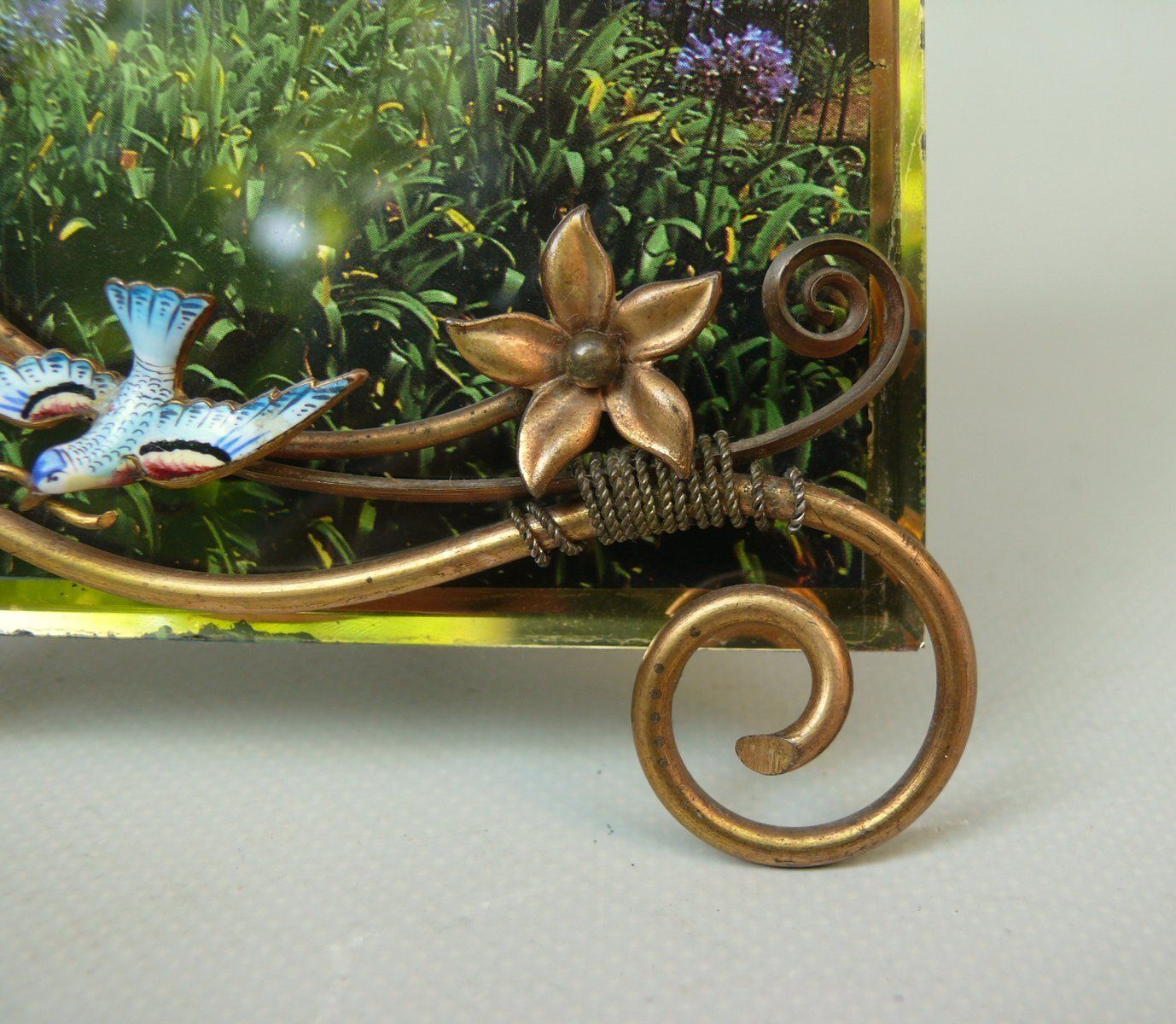 photo for sale Art Nouveau Picture Frame With Seagull In Brass And Enamel, D.R.G.M, Germany