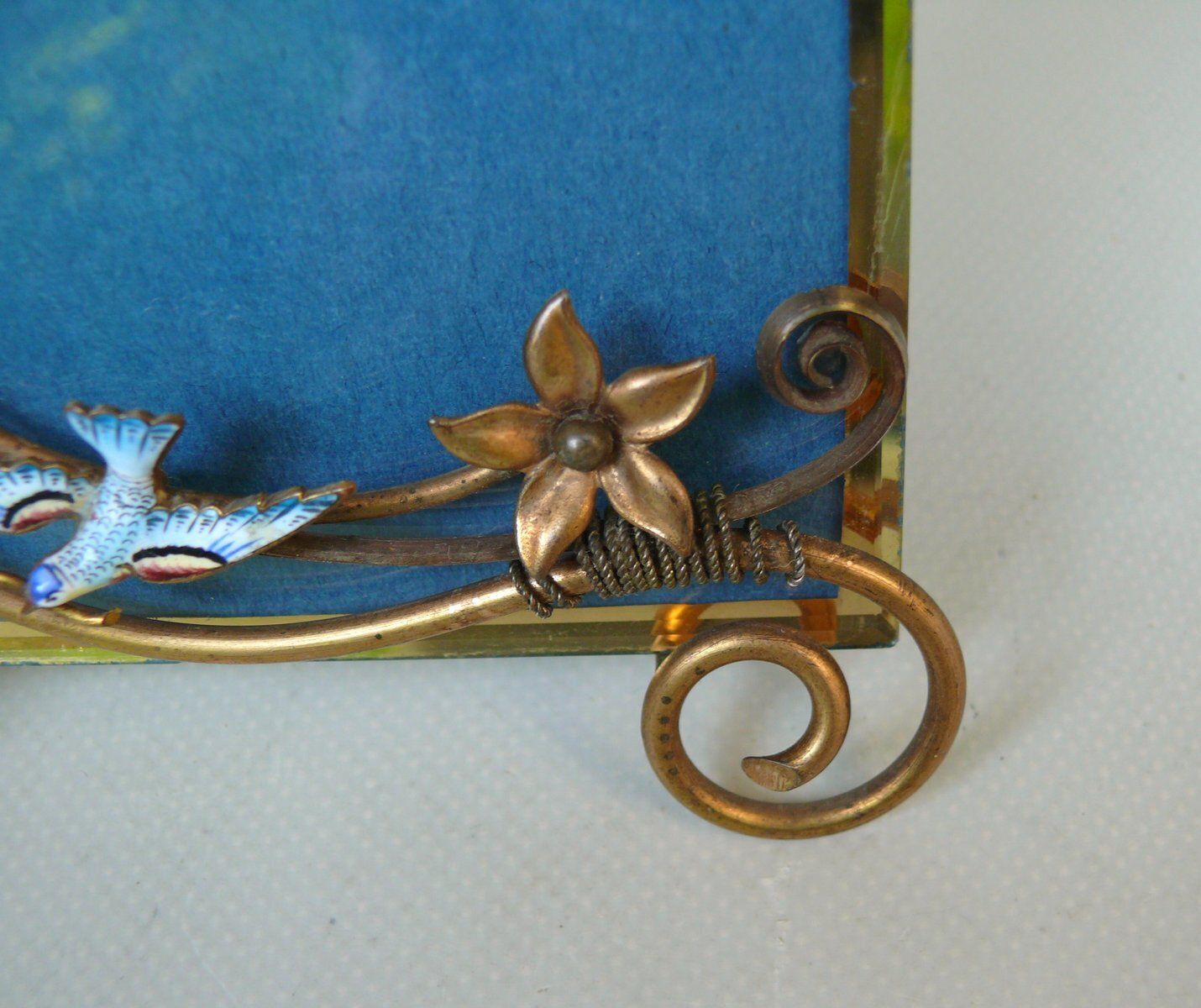 photo vinterior Art Nouveau Picture Frame With Seagull In Brass And Enamel, D.R.G.M, Germany