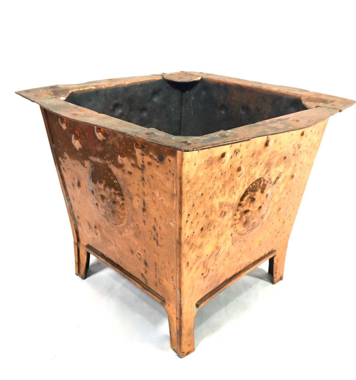 Antique Art Nouveau Copper Planter / Plant Pot / Arts & Crafts Log Basket Bucket photo Home Decor