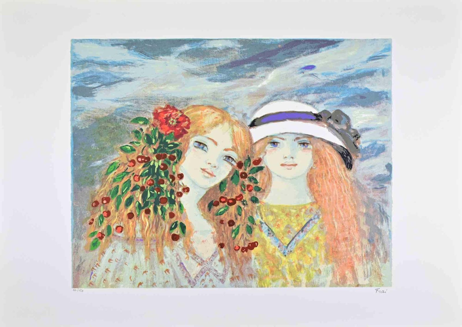 Felicita Fraitwo Girls   Lithograph By Felicita Frai   1980s