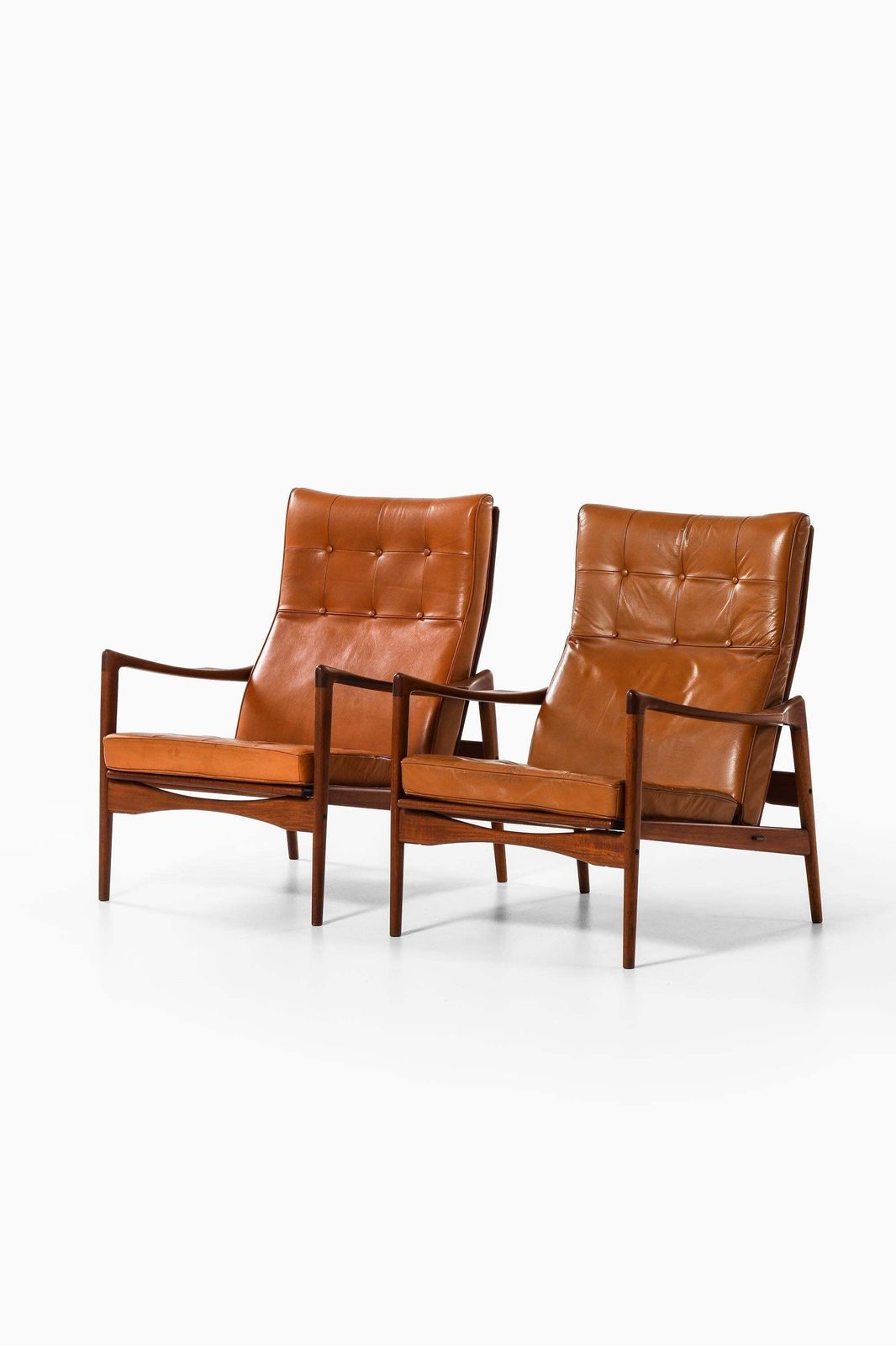 Set Of 2 Easy Chairs Leather And Teak By Ib Kofod Larsen, 1960s photo buy