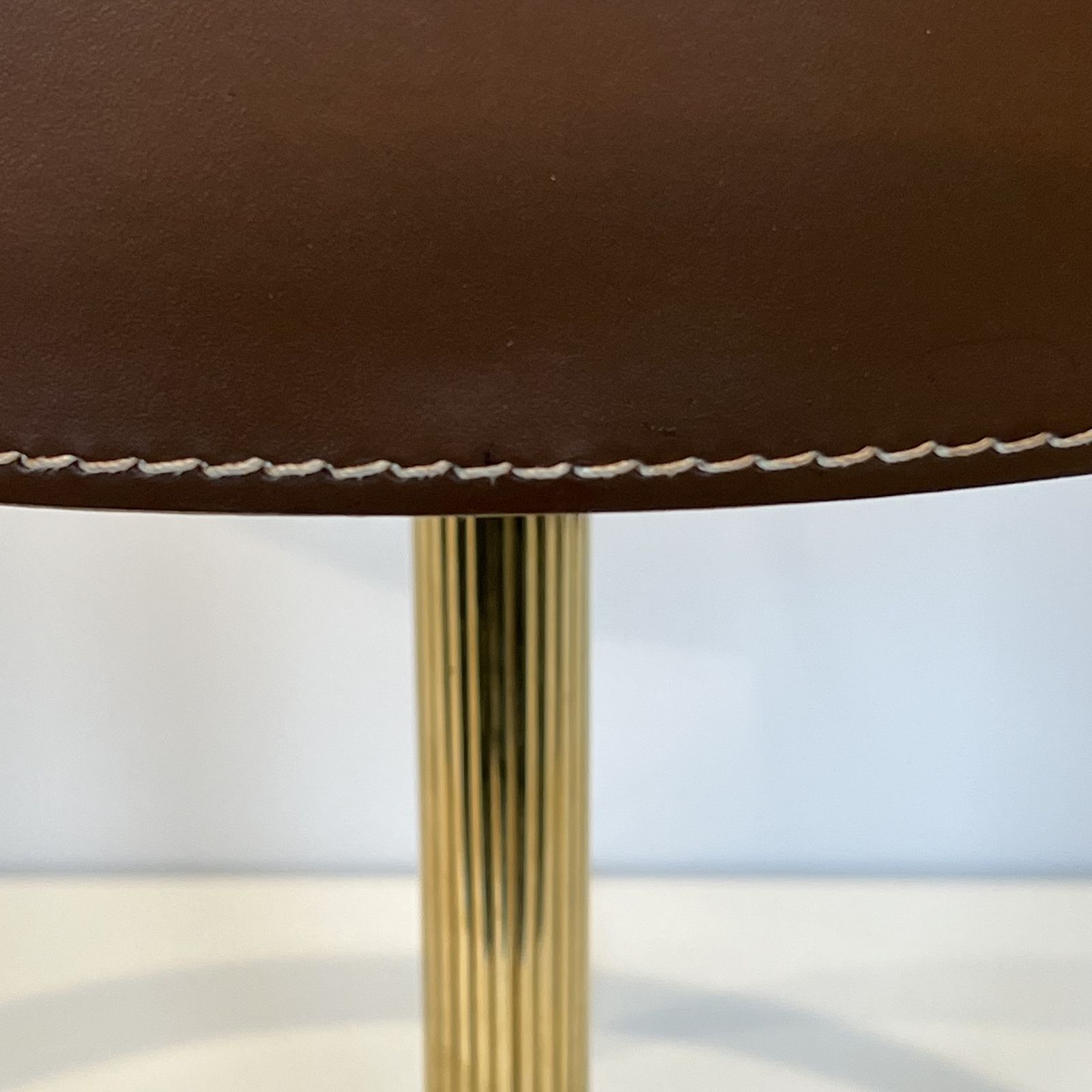 Brown Leather And Brass Desk Lamp In The Style Of Jacques Adnet photo vintage