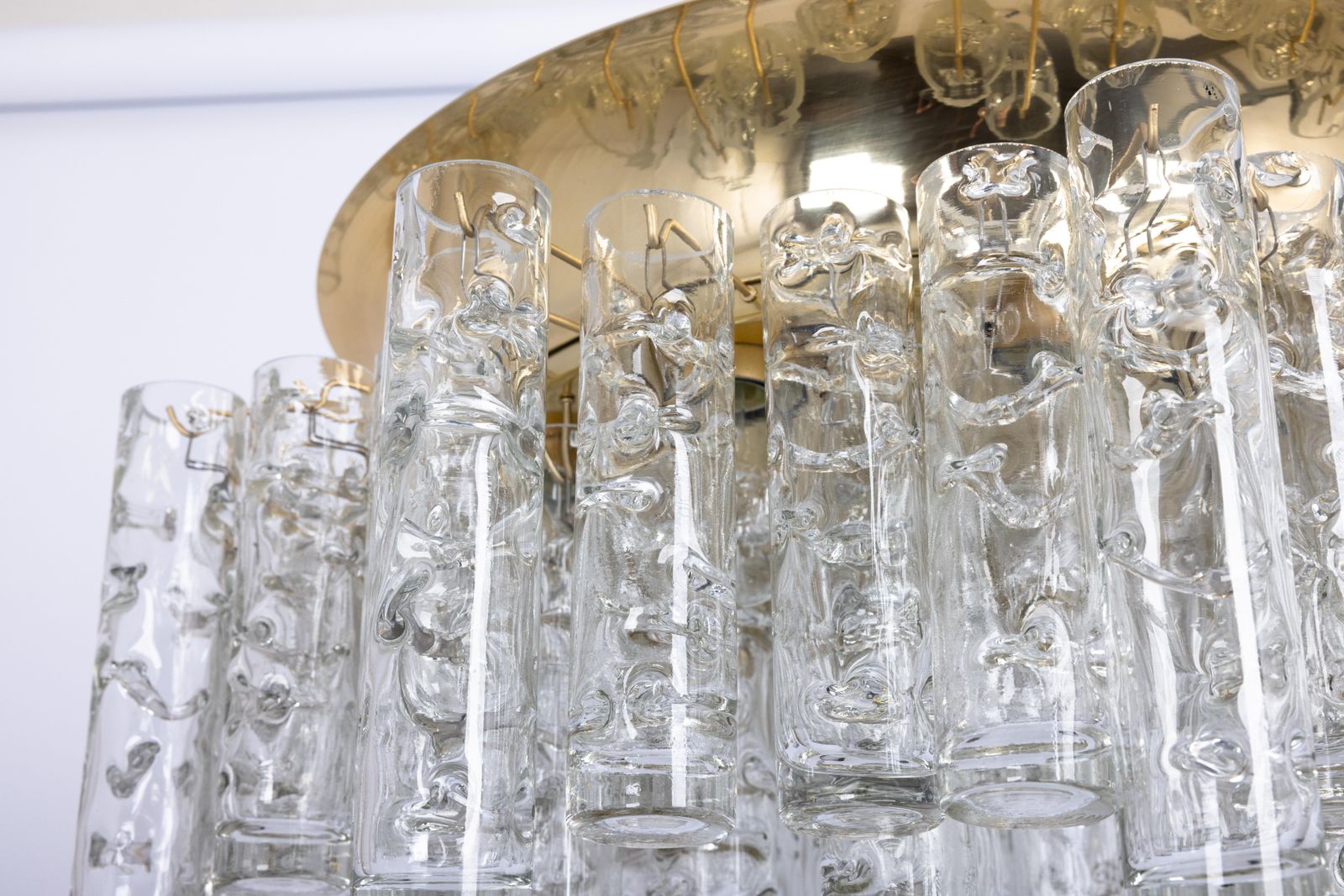 Stunning Large Murano Glass Tubes Flushmount Brass By Doria, Germany, 1960s photo vinterior