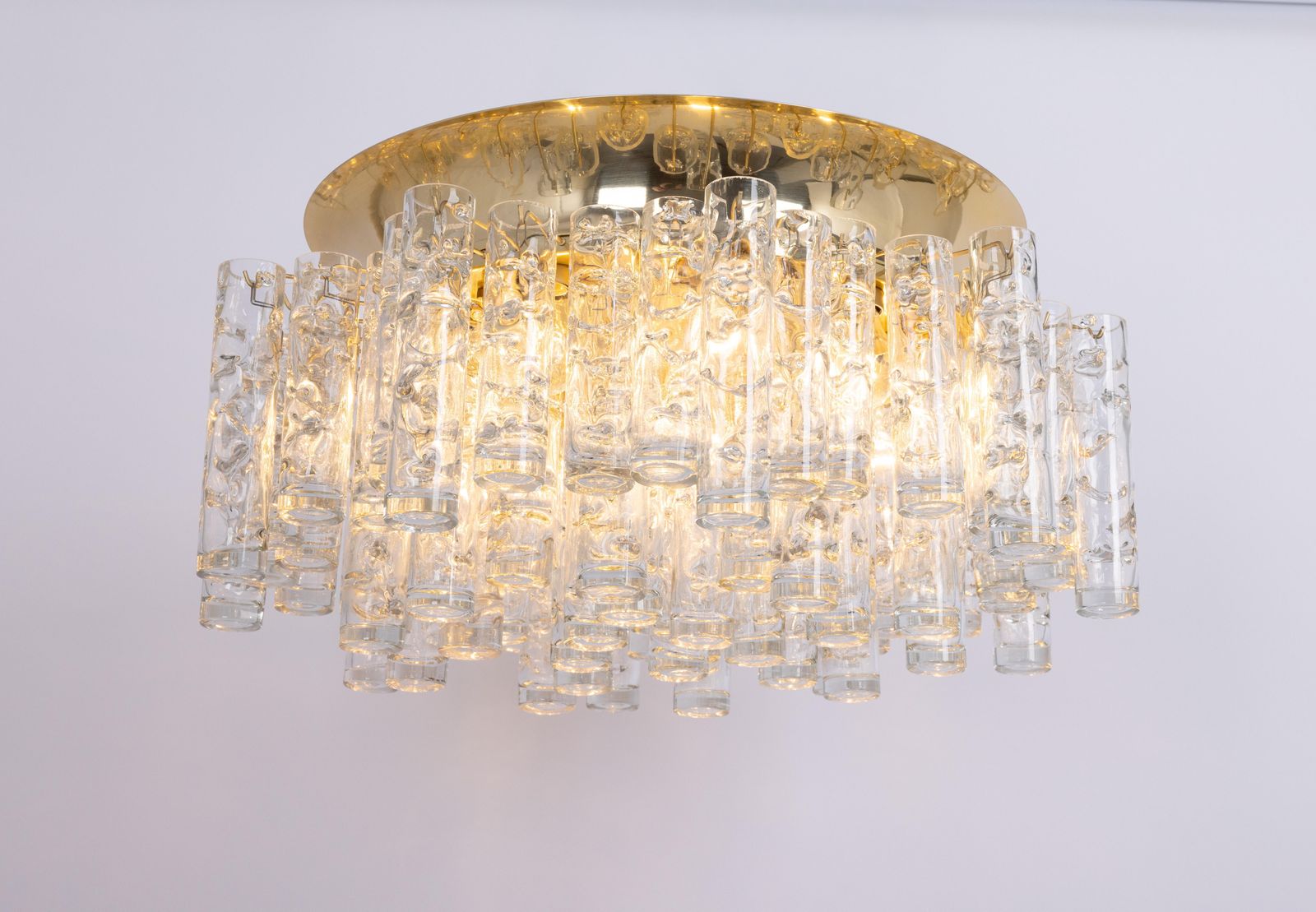 Stunning Large Murano Glass Tubes Flushmount Brass By Doria, Germany, 1960s photo buy