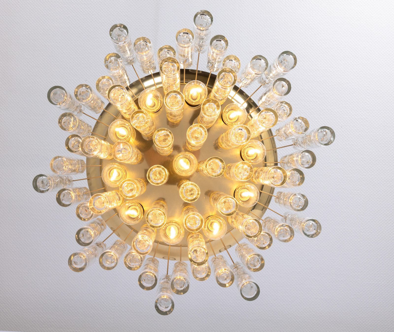 photo for sale Stunning Large Murano Glass Tubes Flushmount Brass By Doria, Germany, 1960s