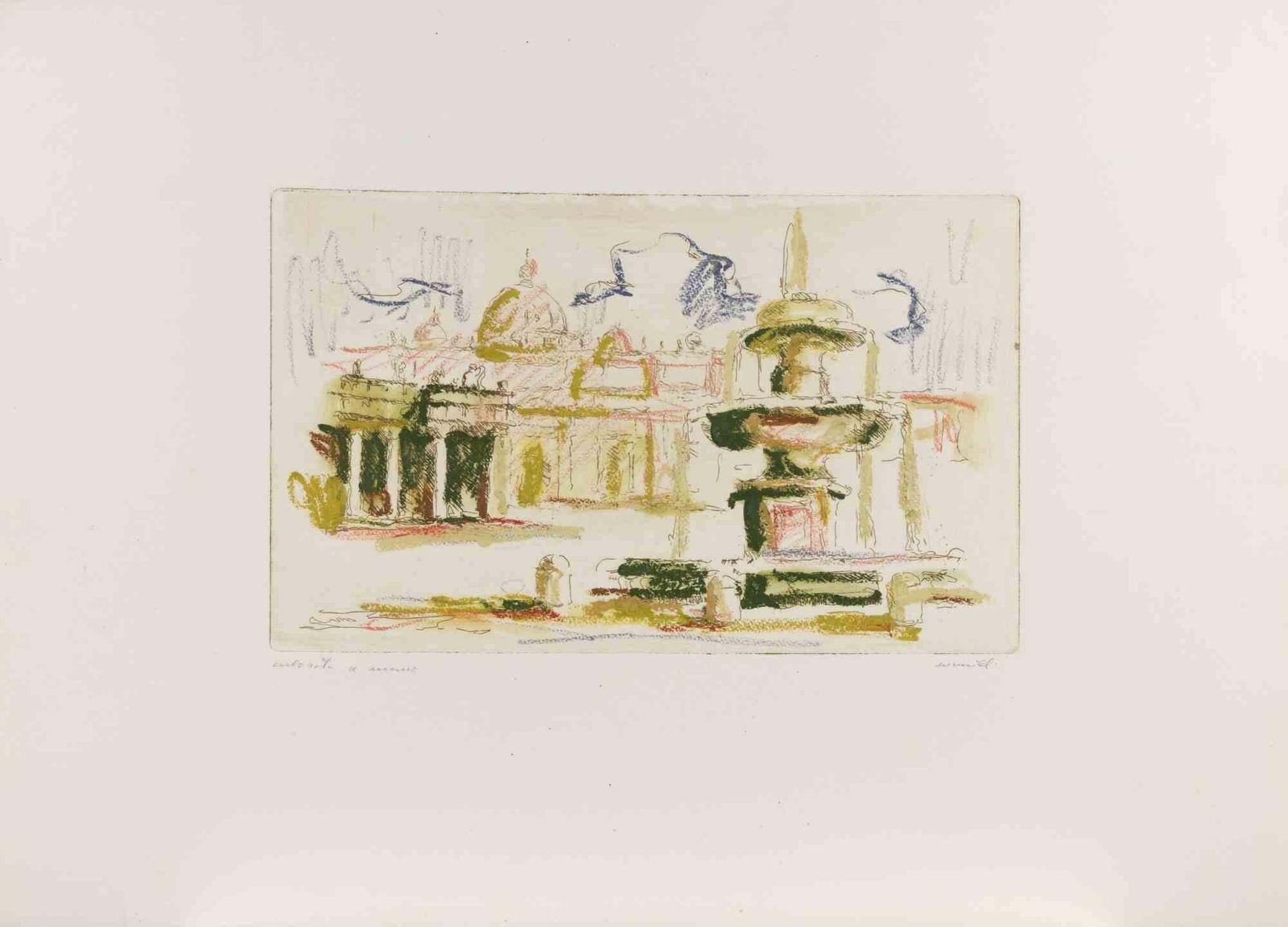 Franco Marzilli View Of Saint Peter   Etching By Franco Marzilli   1980s 1980s