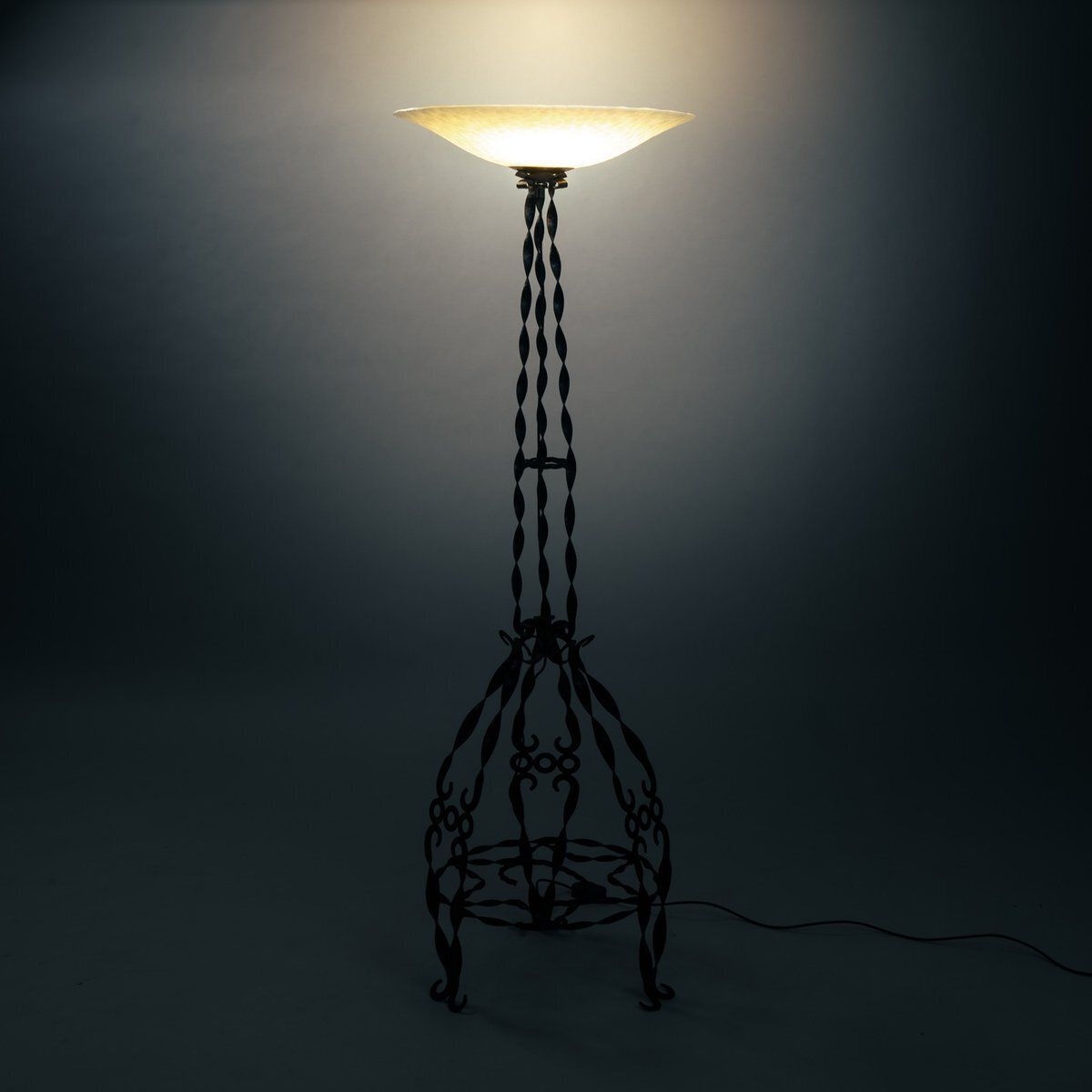 Art Deco Floor Lamp In Wrought Iron And Glass photo furniture