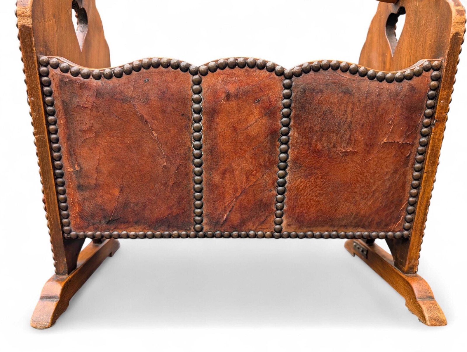 English Arts & Crafts Magazine Rack With Leather Panels And Heart Cutouts photo vinterior