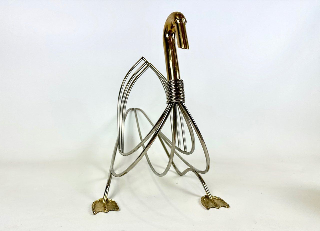photo for sale Regency Swan Chrome And Brass Magazine Rack, 1970s