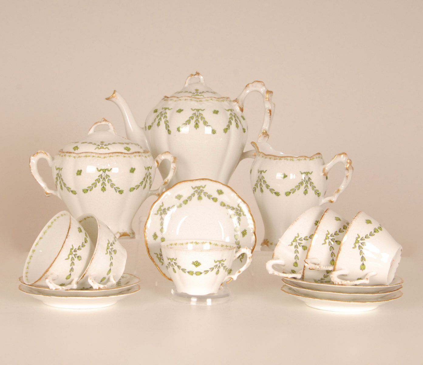 Home Decor Art Nouveau French Limoges Porcelain Tea Set From A. Lanternier, 1890s, Set Of 15 photo