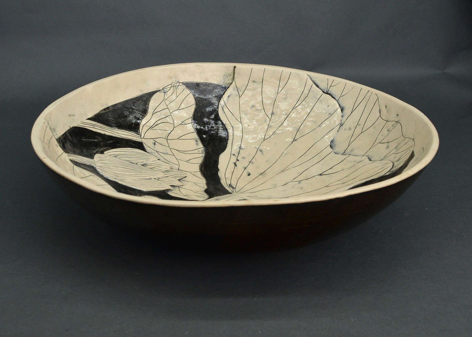 Inese Margevica Bowl With Lotus Flowers, White Stoneware, H 11 Cm; D 39 Cm 21st Century photo vinterior