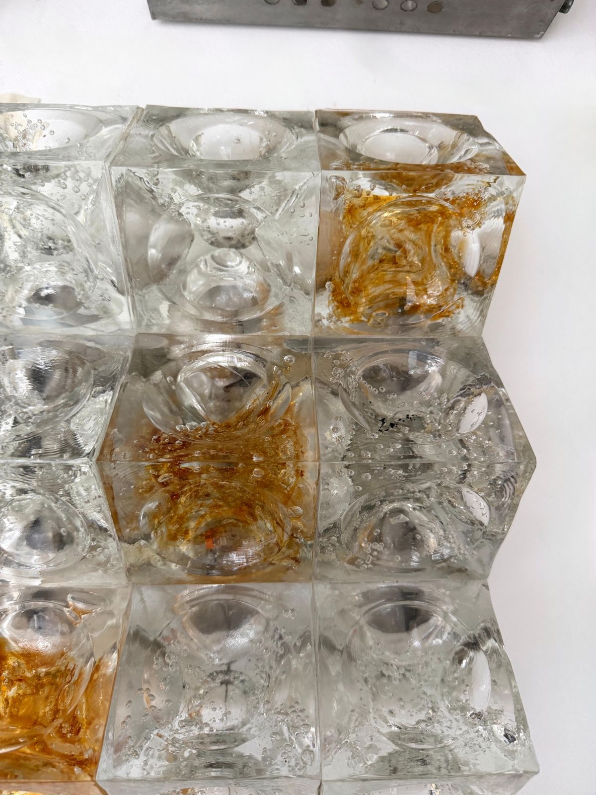 Pair Of Glass Cube Stairs Metal Sconces By Poliarte, Italy, 1970s photo 7112.0