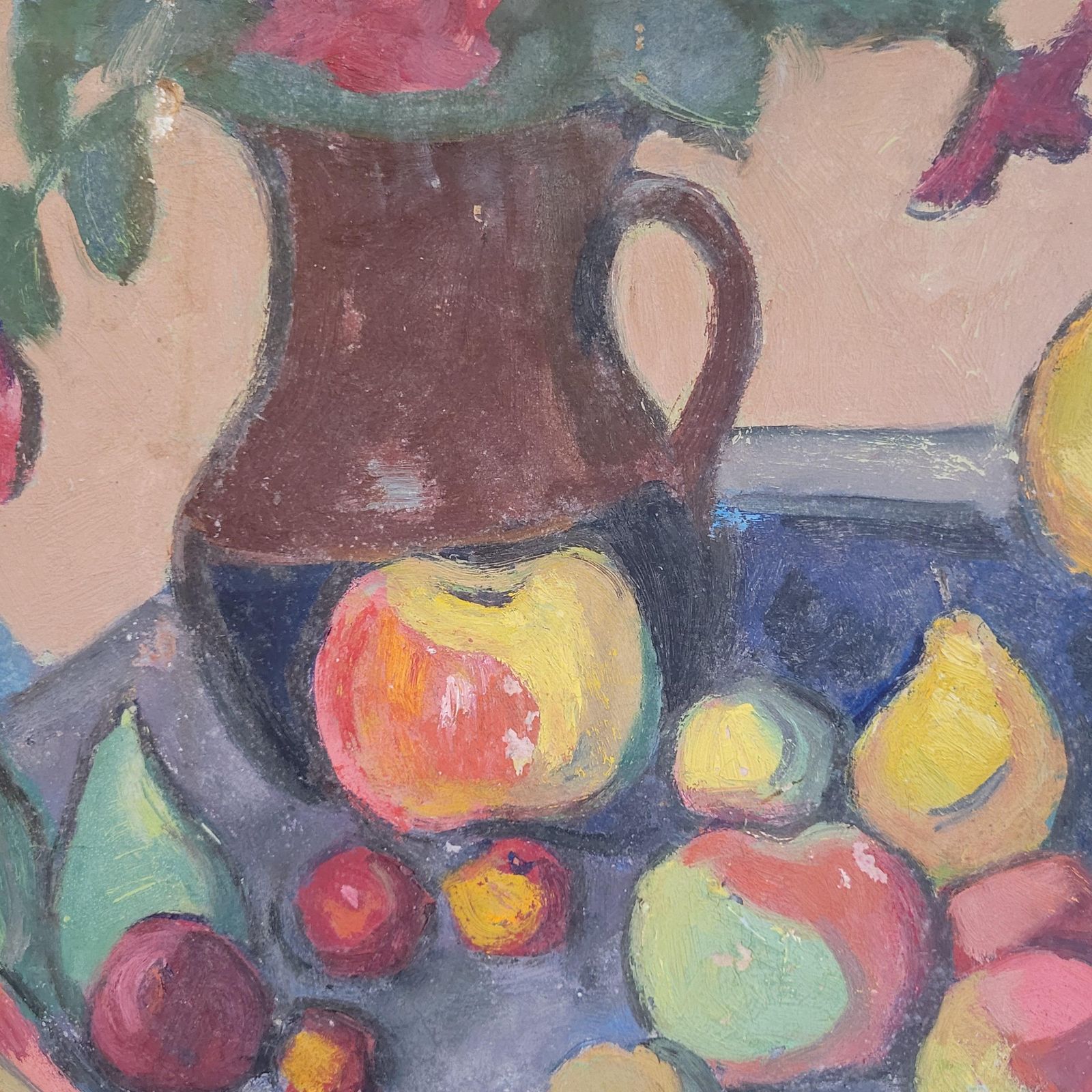 Post Impressionist Oil On Board. Tablescape Still Life. School Of Cezanne. 1950s, By Jean Perret photo Art