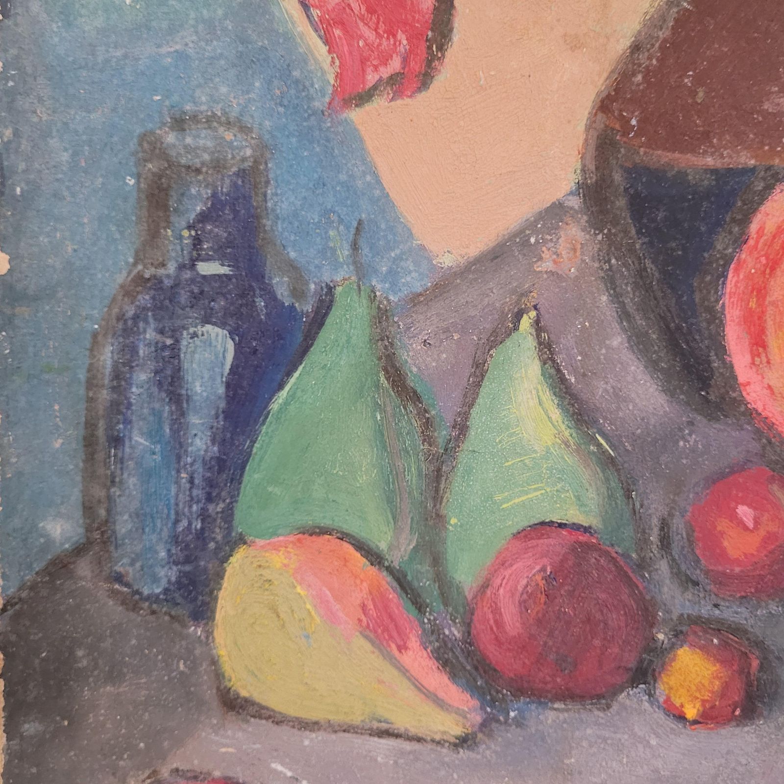 Post Impressionist Oil On Board. Tablescape Still Life. School Of Cezanne. 1950s, By Jean Perret photo 710.0