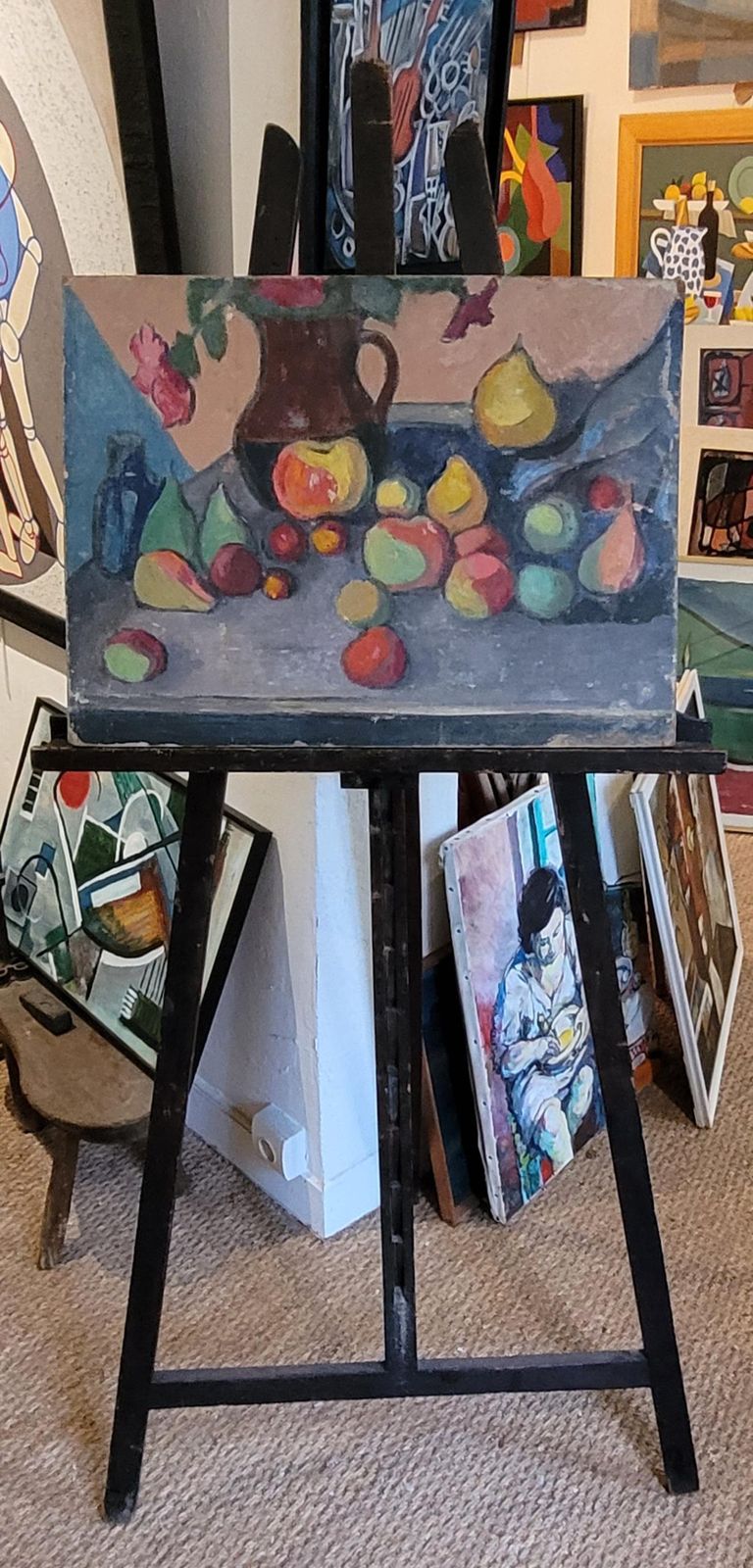Art Post Impressionist Oil On Board. Tablescape Still Life. School Of Cezanne. 1950s, By Jean Perret photo