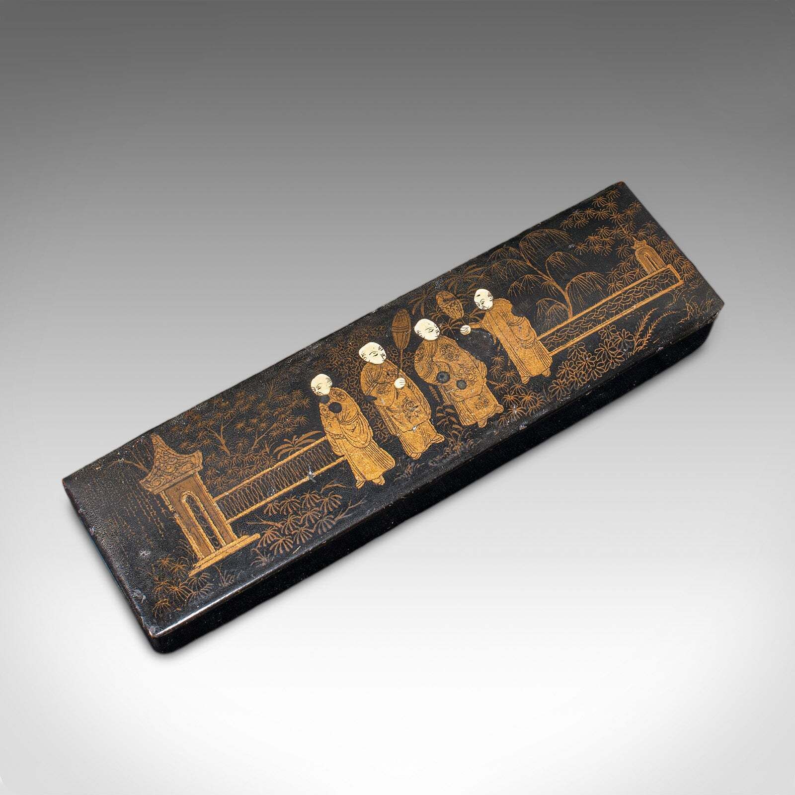Antique Calligrapher's Pen Box, Lacquered, Quill Case, Chinoiserie, Victorian photo buy
