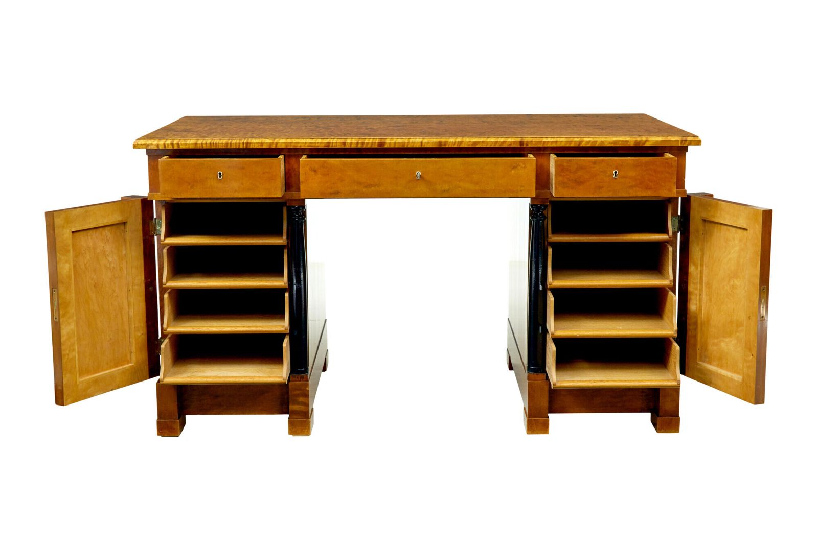 Furniture Swedish Early 20th Century Empire Revival Birch Pedestal Desk photo