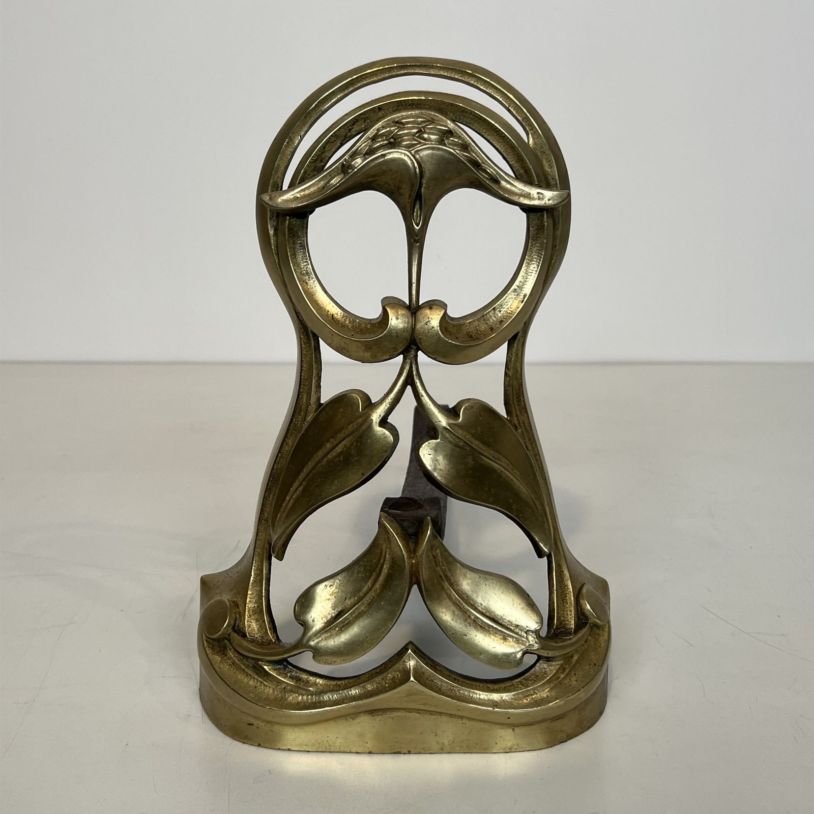 Pair Of Art Nouveau Bronze Andirons Decorated With Flowers And Foliage photo vinterior