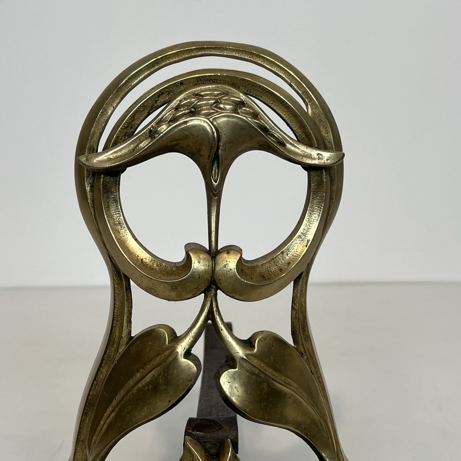 Pair Of Art Nouveau Bronze Andirons Decorated With Flowers And Foliage photo buy