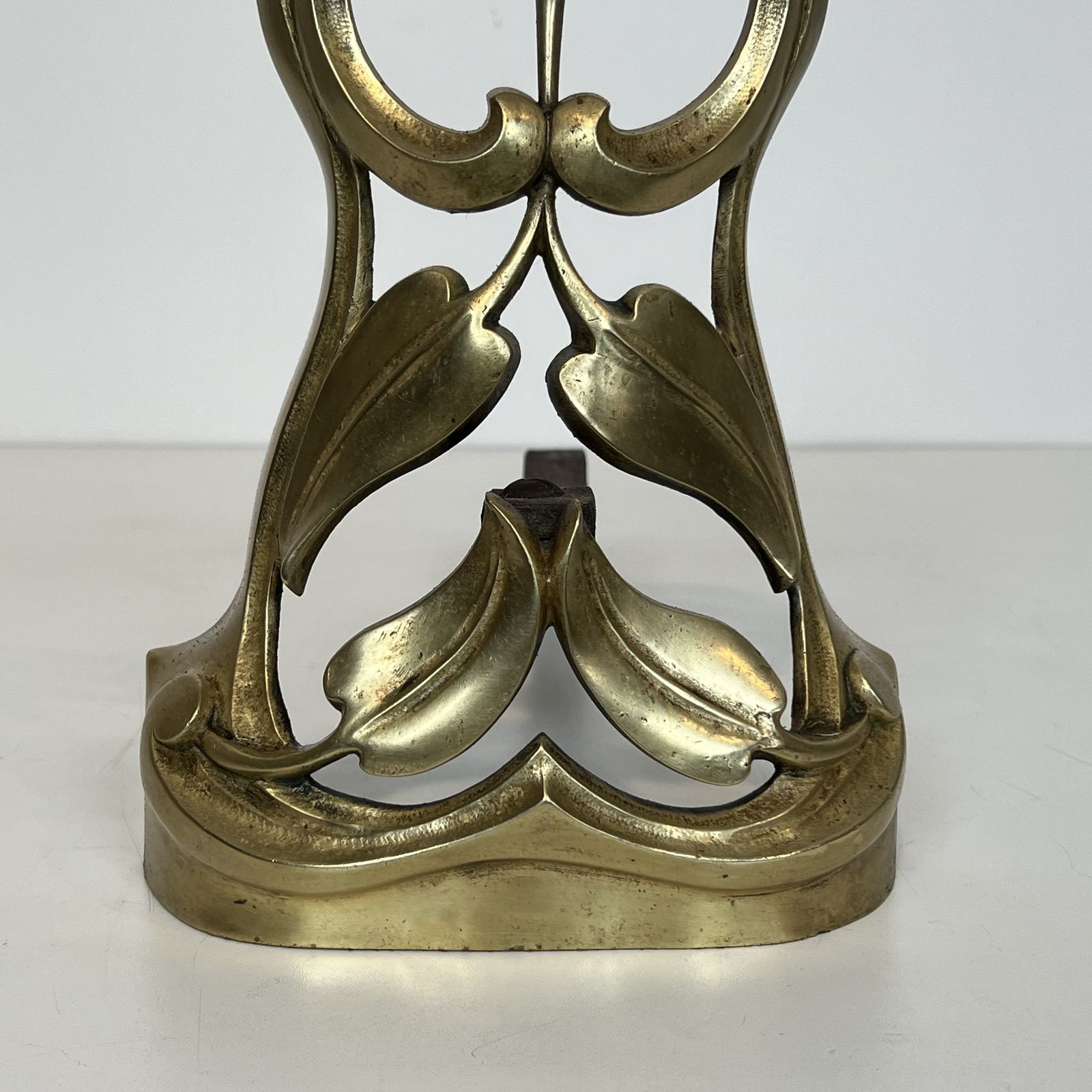 Pair Of Art Nouveau Bronze Andirons Decorated With Flowers And Foliage photo vintage