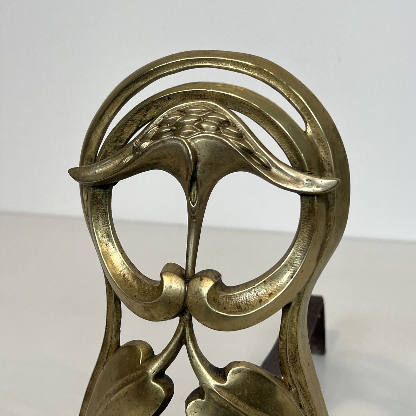 photo vintage Pair Of Art Nouveau Bronze Andirons Decorated With Flowers And Foliage