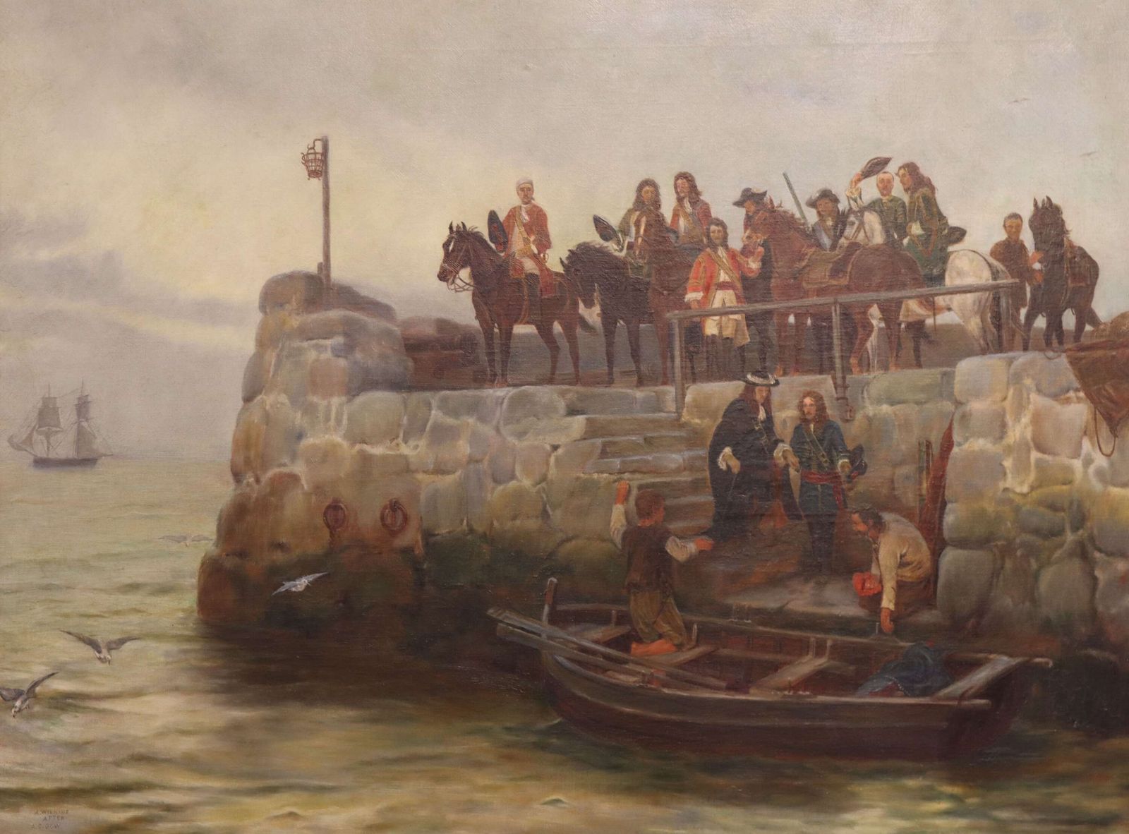 “James II Leaving Scotland For France” – Oil On Canvas After A. C. Gow, Circa 1900 photo furniture