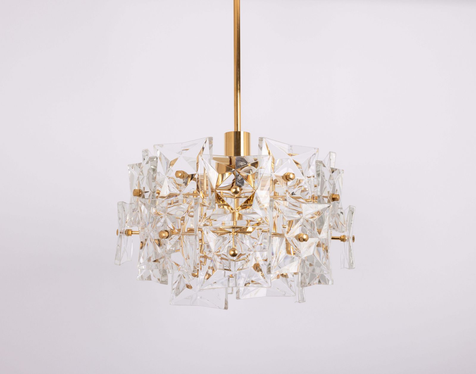 Stunning Chandelier, Brass And Crystal Glass By Kinkeldey, Germany, 1970s photo vintage