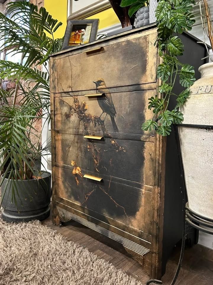 Vintage ‘Autumn Treasure’ Chest Of Drawers With Copper Drawer Furniture. photo for sale