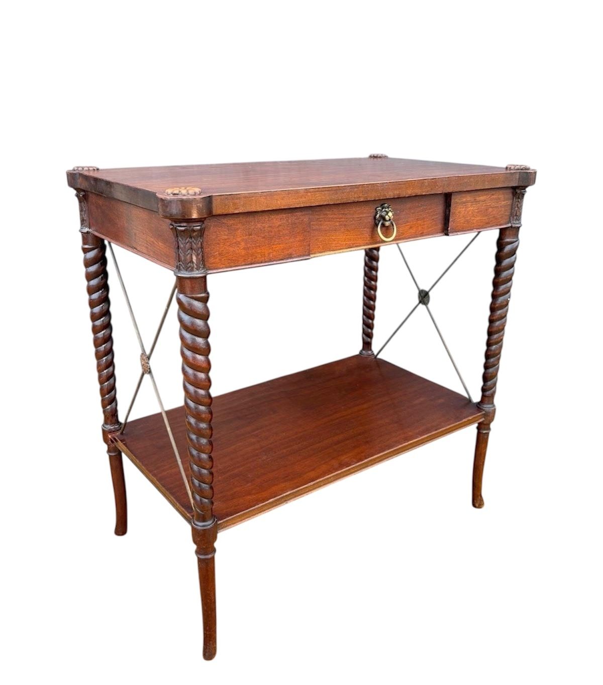 English Jacobean Revival Barley Twist Side Table With Drawer, Early 20th Century