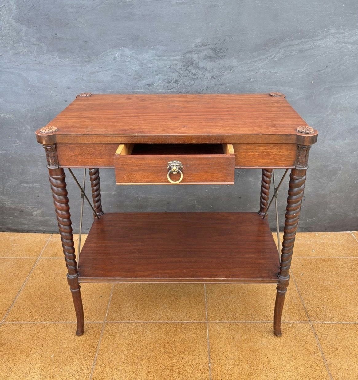 English Jacobean Revival Barley Twist Side Table With Drawer, Early 20th Century photo for sale