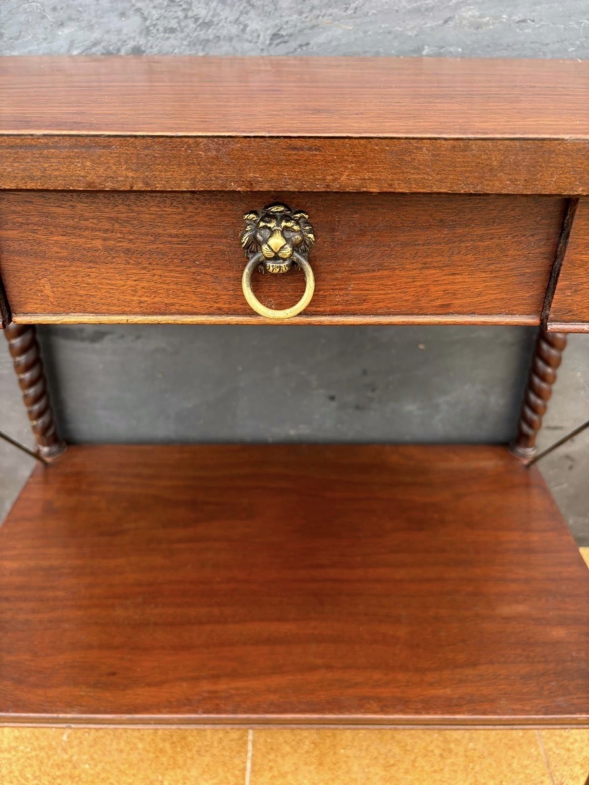 photo for sale English Jacobean Revival Barley Twist Side Table With Drawer, Early 20th Century