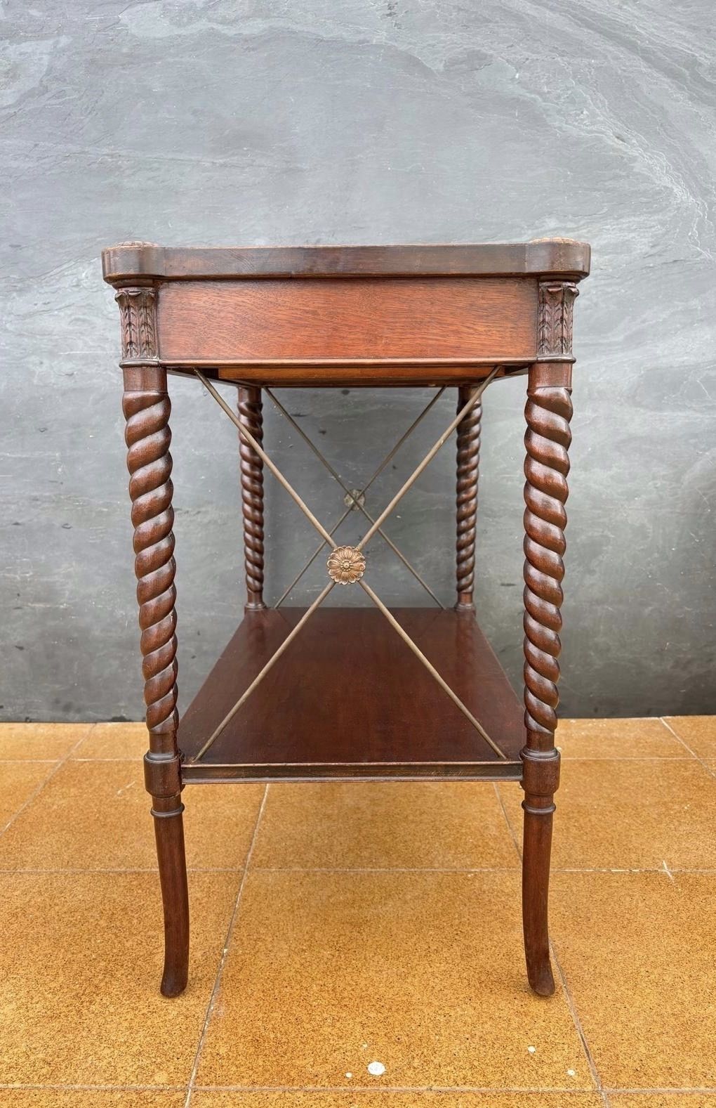 Furniture English Jacobean Revival Barley Twist Side Table With Drawer, Early 20th Century photo