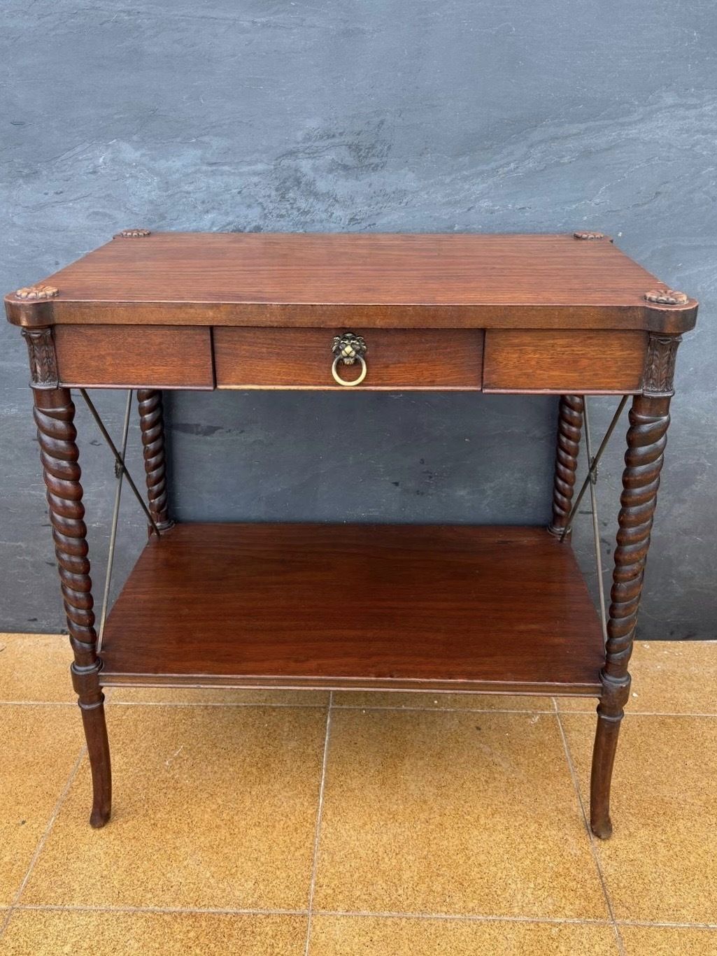 photo furniture English Jacobean Revival Barley Twist Side Table With Drawer, Early 20th Century