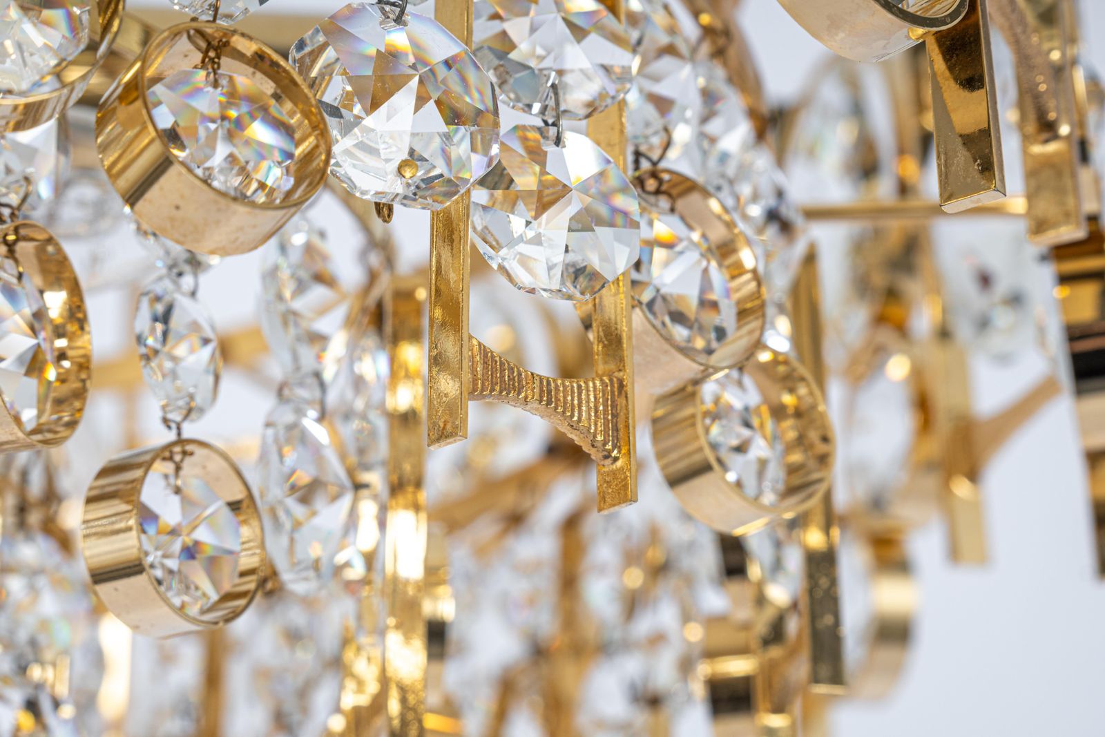 Large Gilt Brass And Crystal Chandelier, By Palwa, Germany, 1970s photo vinterior