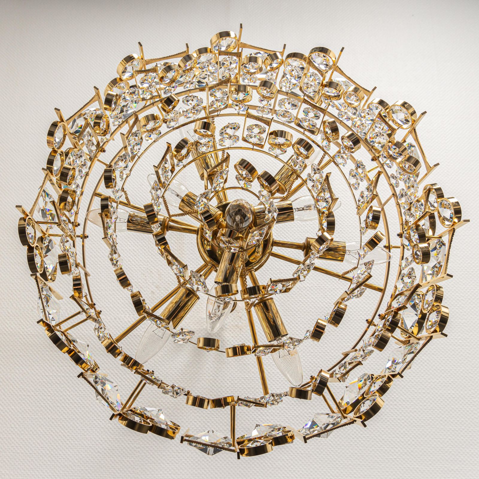 photo for sale Large Gilt Brass And Crystal Chandelier, By Palwa, Germany, 1970s