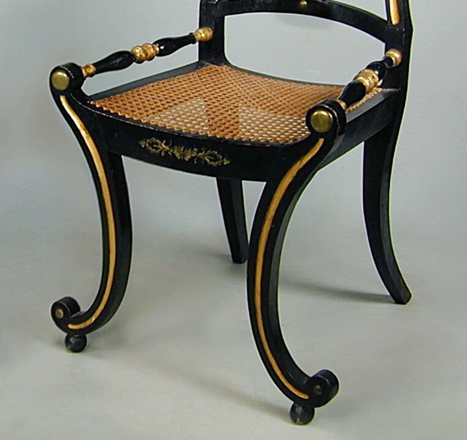 Splendid Regency Pair Of Ebonised And Gilt Hall / Side Chairs photo Furniture