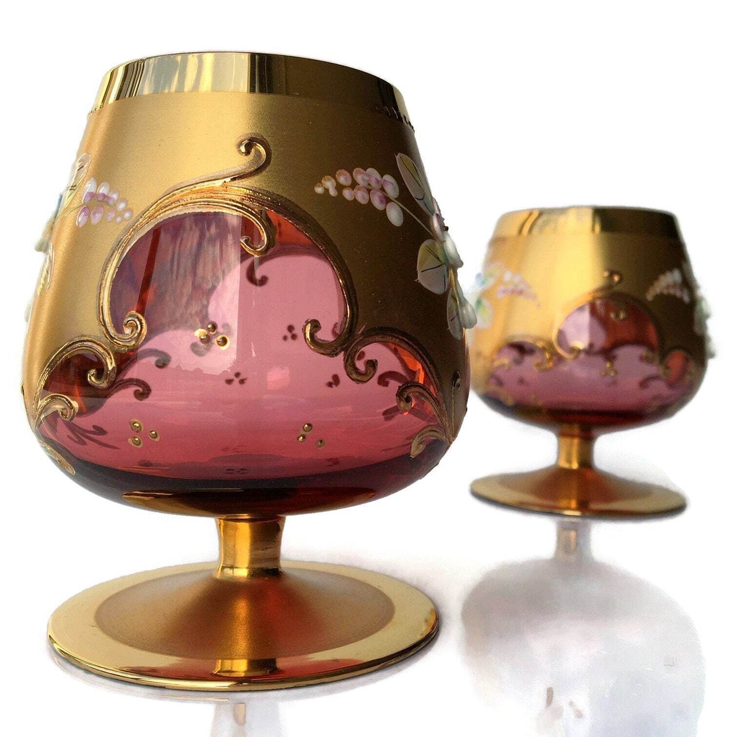 Czech Republic Cognac Glass | 1pc | Gold Pink | Glass Art photo for sale