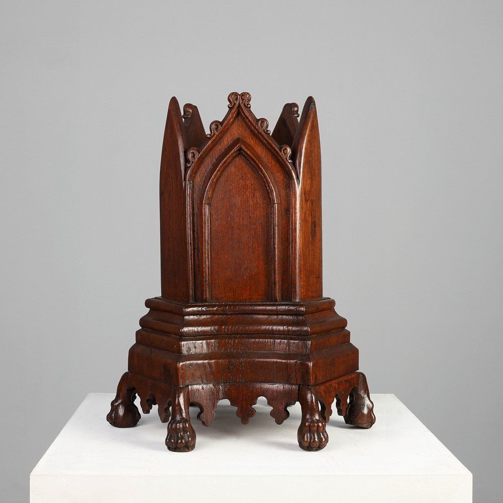 19th Century Neo Gothic Oak Umbrella Stand With Sculptural Carving, France