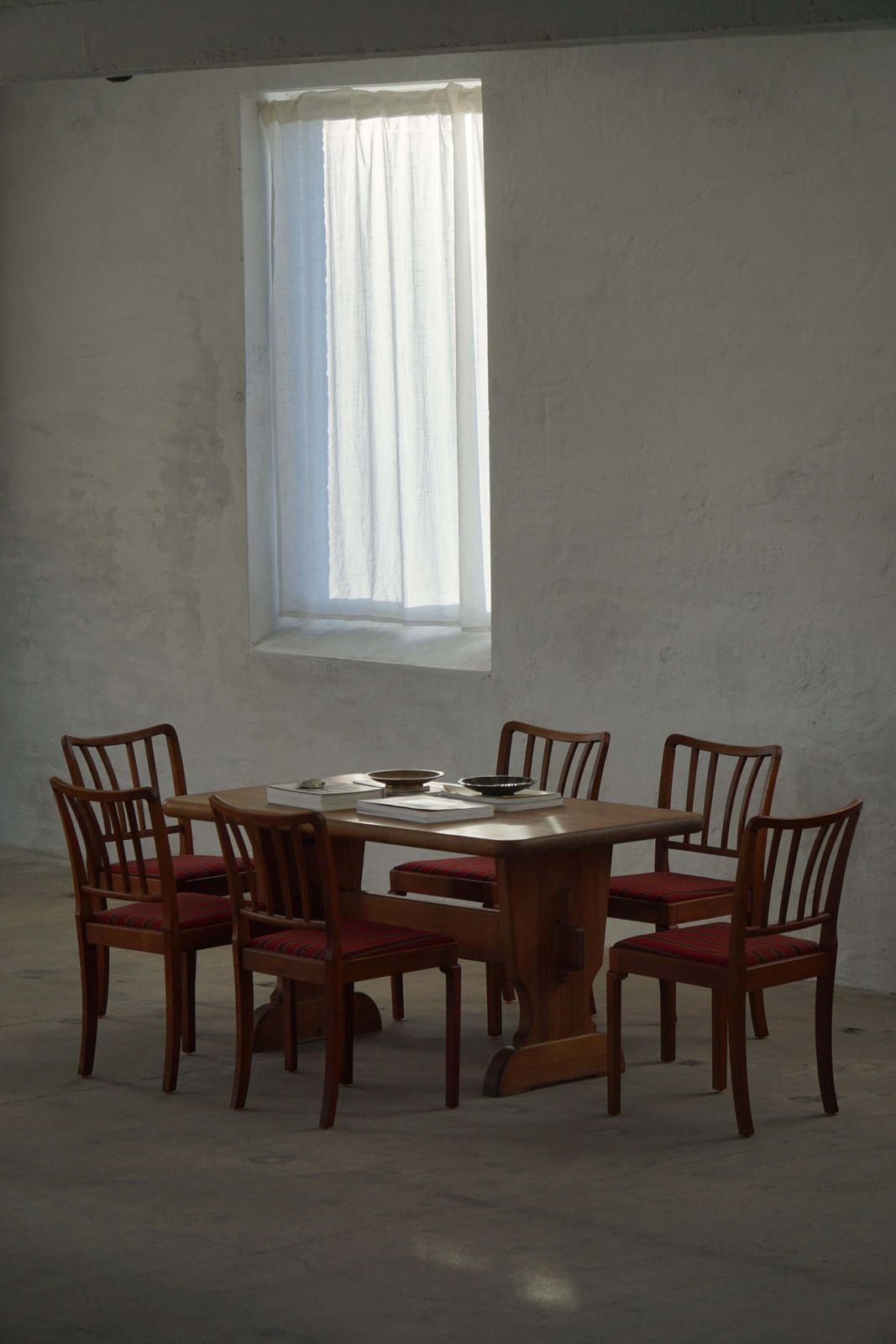 Furniture Set Of 6 Classic Danish Modern Dining Chairs, Oak & Upholstered Seats, 1950s photo