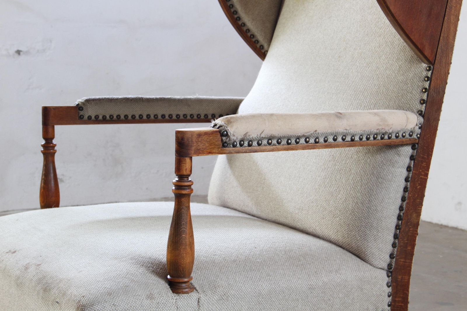 Vintage Earflap Dover Wingback Oak Armchair, Denmark, 1930s photo for sale