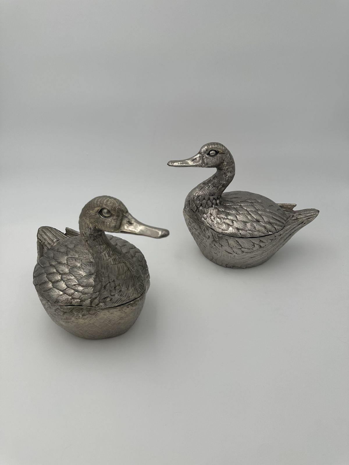 Set Of Two Ice Buckets Depicting A Duck In Silver Plated Metal By Mauro Manetti